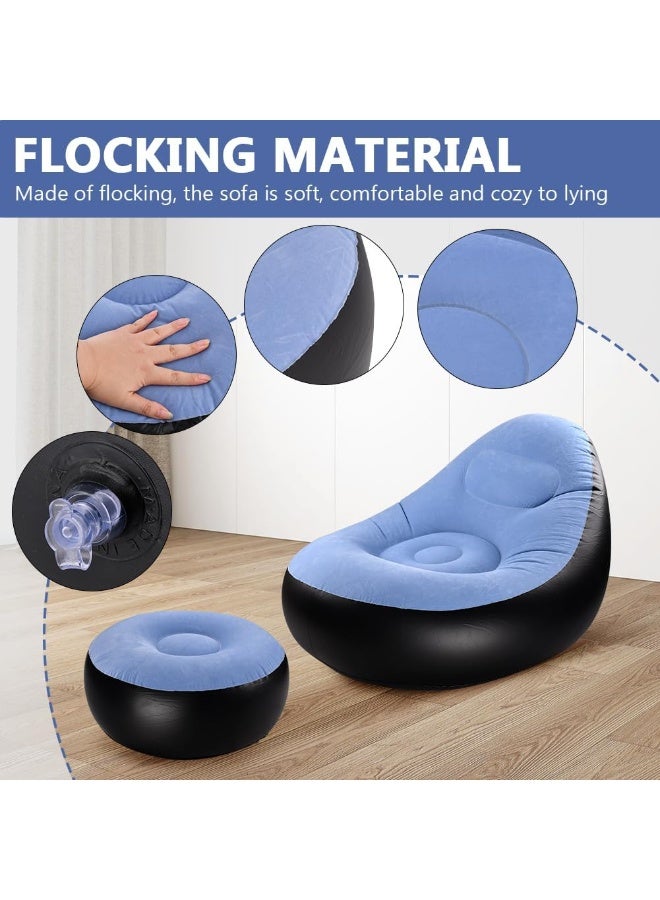 Arabest Inflatable Lounge Chair for Adults, Portable Folding Inflatable Blow Up Couch with Foot Stool, Lazy Flocking Recliner Chair Air Sofa for Indoor Outdoor Travel Camping (No Pump) - Image 2